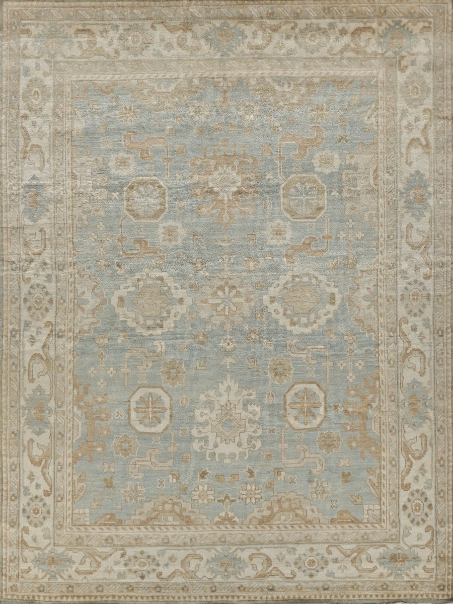 Exquisite Rugs Antique Weave Oushak Hand Knotted 3280 Light Blue - Ivory