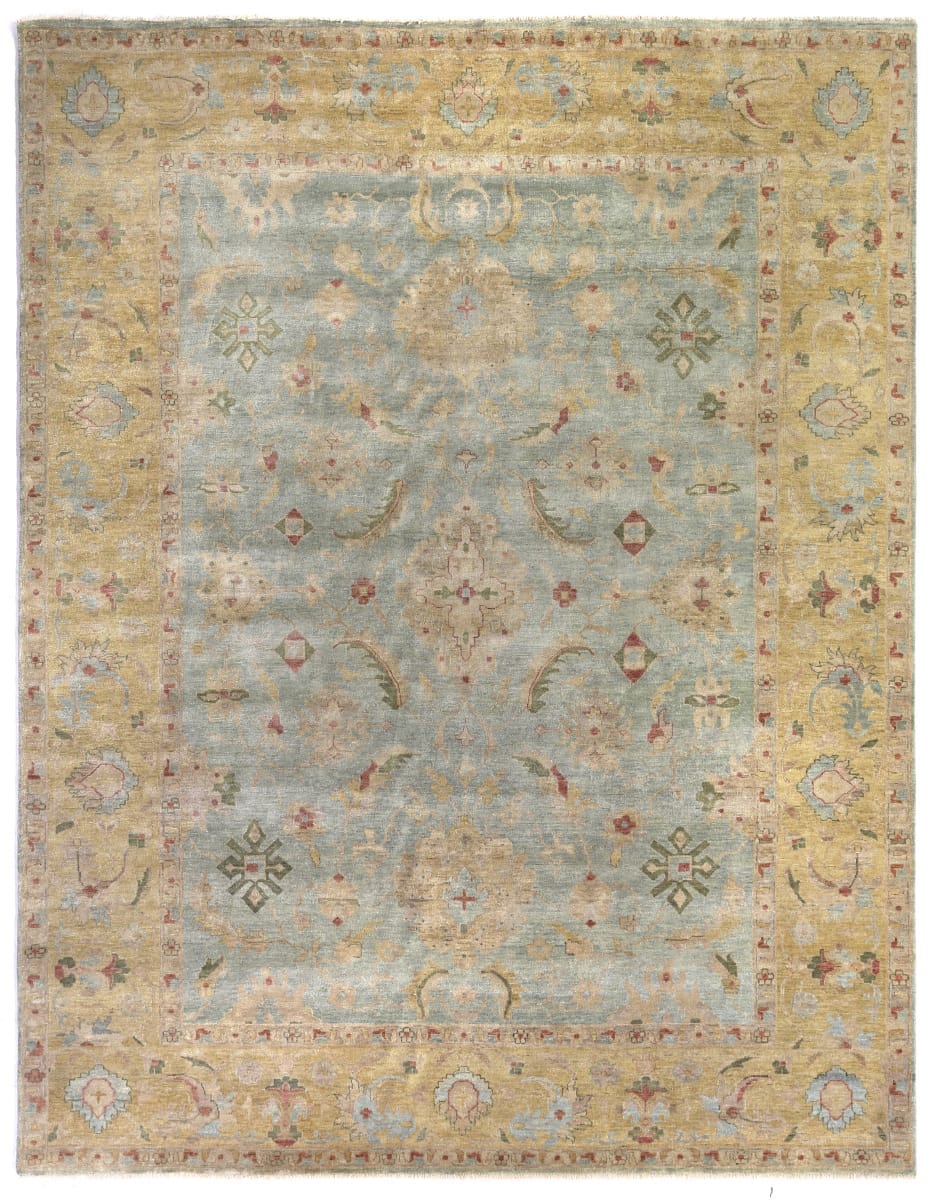 Exquisite Rugs Antique Weave Oushak Hand Knotted 3344 Light Blue - Gold