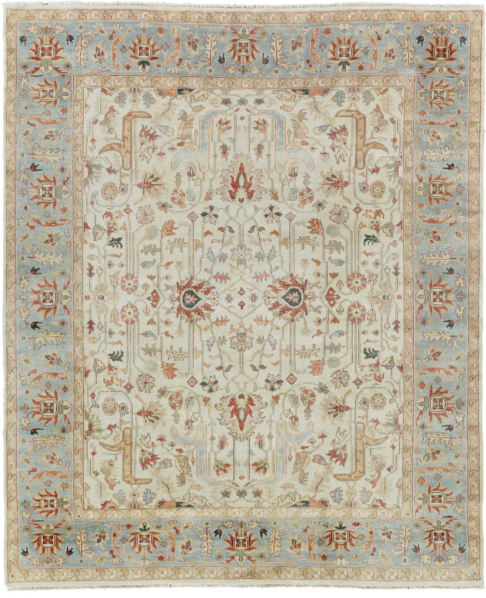 Exquisite Rugs Antique Weave Serapi Hand Knotted 3447 Ivory - Light Blue