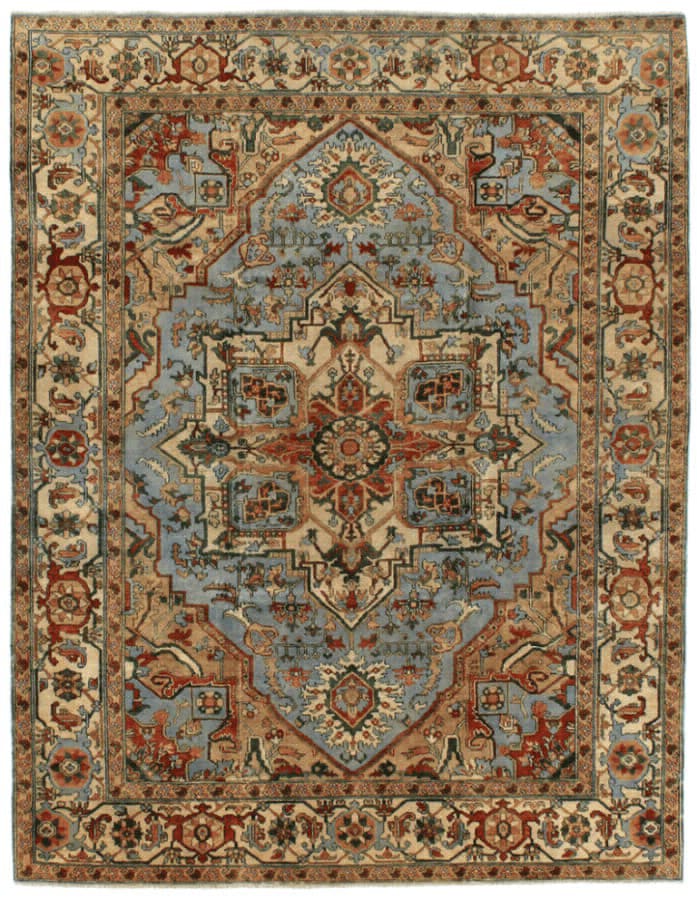 Exquisite Rugs Antique Weave Serapi Hand Knotted 7051 Light Blue - Ivory