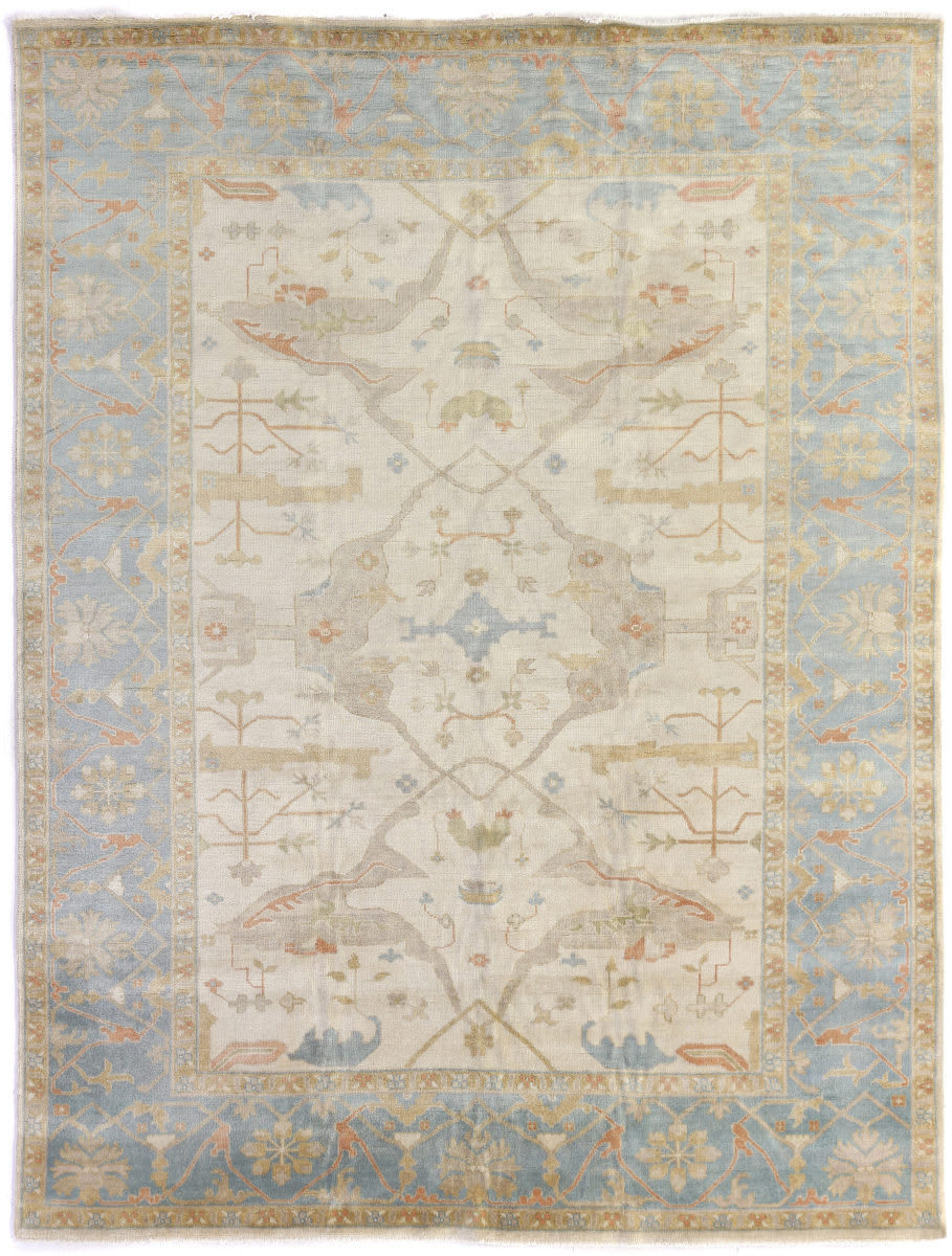 Exquisite Rugs Antique Weave Oushak Hand Knotted 9329 Ivory - Blue