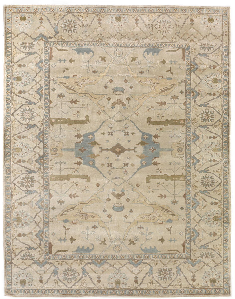 Exquisite Rugs Antique Weave Oushak Hand Knotted 9492 Ivory - Blue