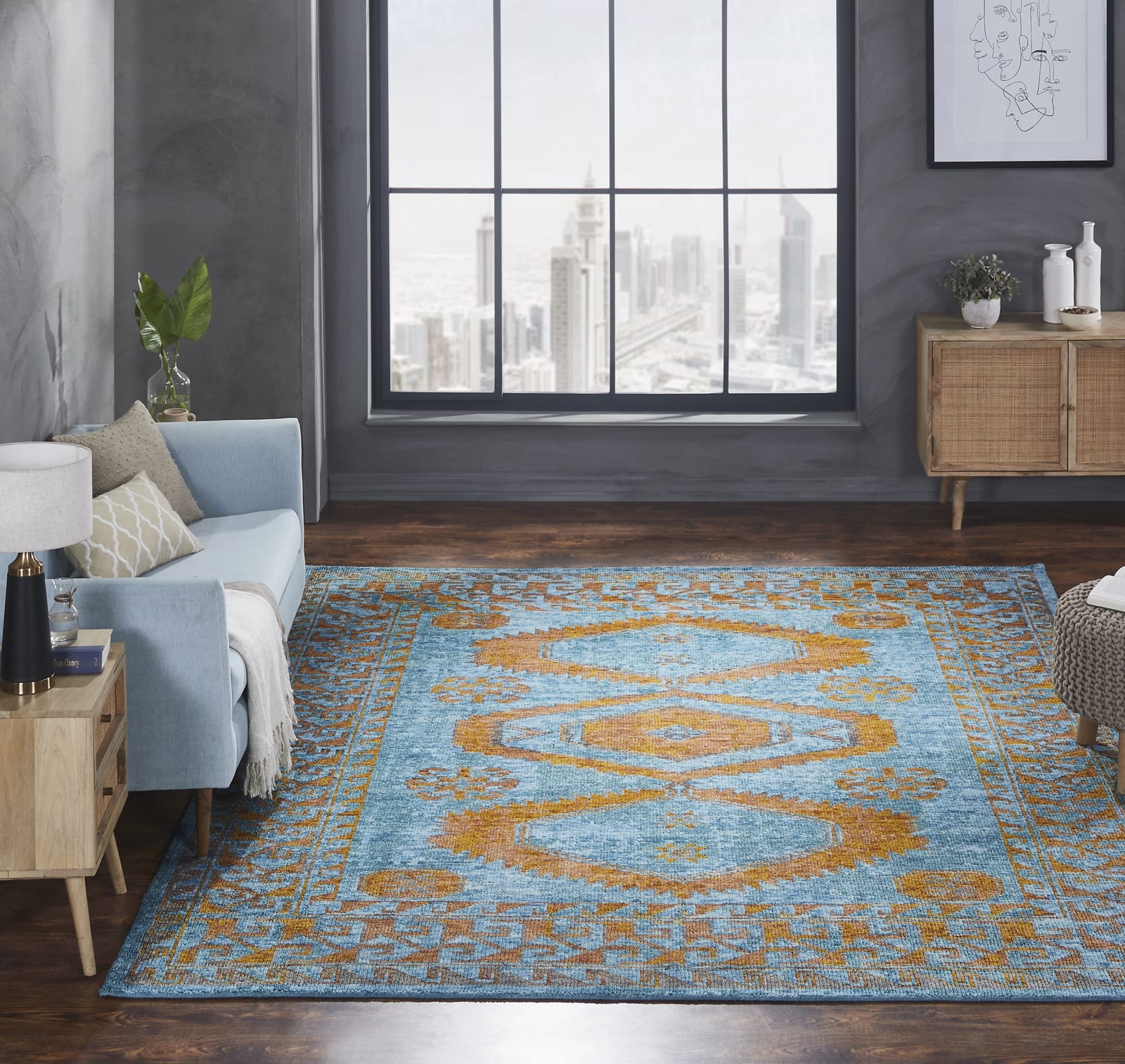 Famous Maker Rugs Famous Maker Taylor 100669 Turquoise - Tangerine | Rug Studio