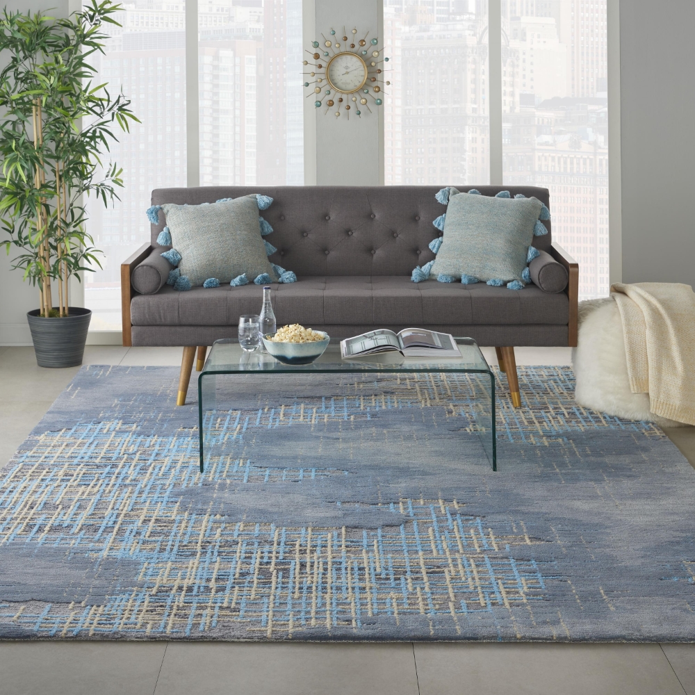 Nourison Symmetry Smm08 Blue - Beige | Rug Studio
