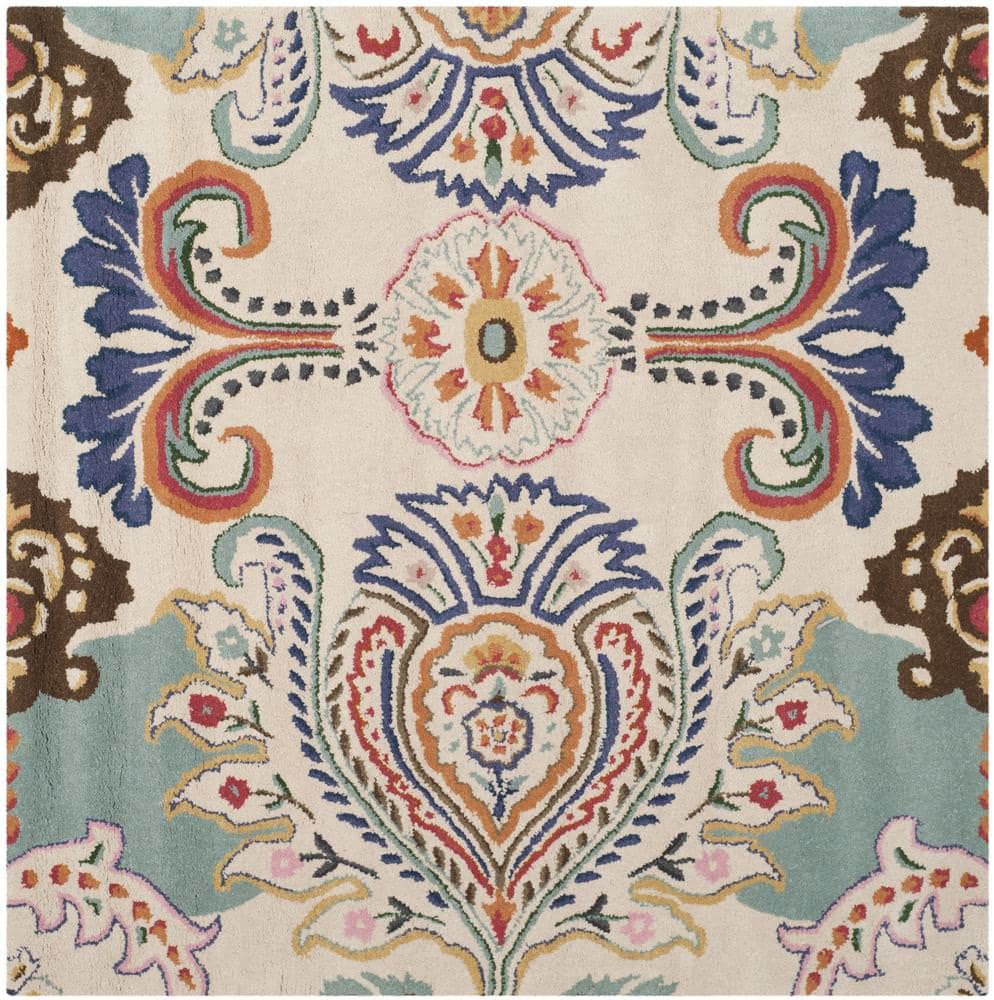 SAFAVIEH Bella Collection Area Rug - 8' x 10', Navy Blue & Ivory, Handmade Dotted Border Wool, Ideal for High Traffic Areas in Living Room, Bedroom (BEL151G SAFAVIEH Bella Collection Area Rug - 8' x 10', Navy Blue & Ivory, Handmade Dotted Border Wool, Ideal for High Traffic Areas in Living Room, Bedroom (BEL151G