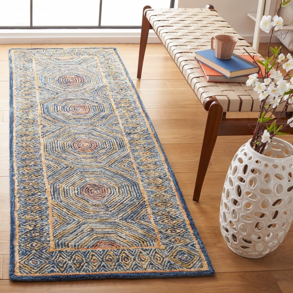 Green Blue Rug Pattern Safavieh Micro-Loop Mlp638Y Green - Blue | Rug Studio